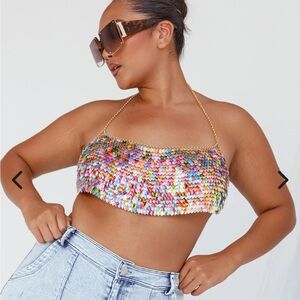 Selfie Leslie Aerys Holographic Dragon Scale Halter Chain Bralette Iridescent 🦋